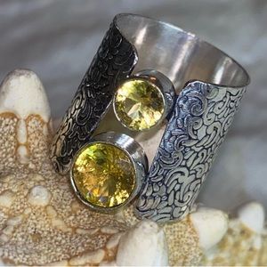 Lemon Topaz Handcrafted 925 sterling silver wide band ring